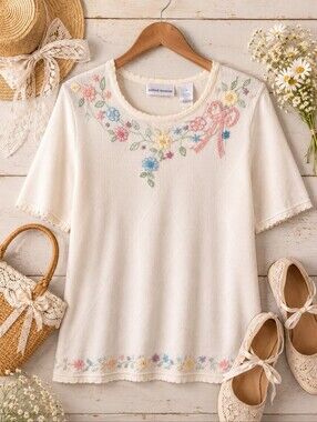 Vintage Alfred Dunner Cottagecore Embroidered Knit Top 2X